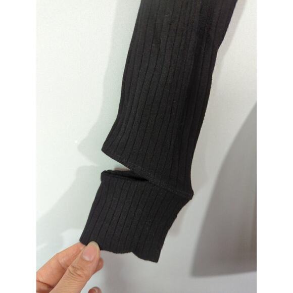 LNA Una Top Black Tencel Blend Ribbed Long Sleeve Wide Neck Cropped Top Size M - Picture 4 of 10